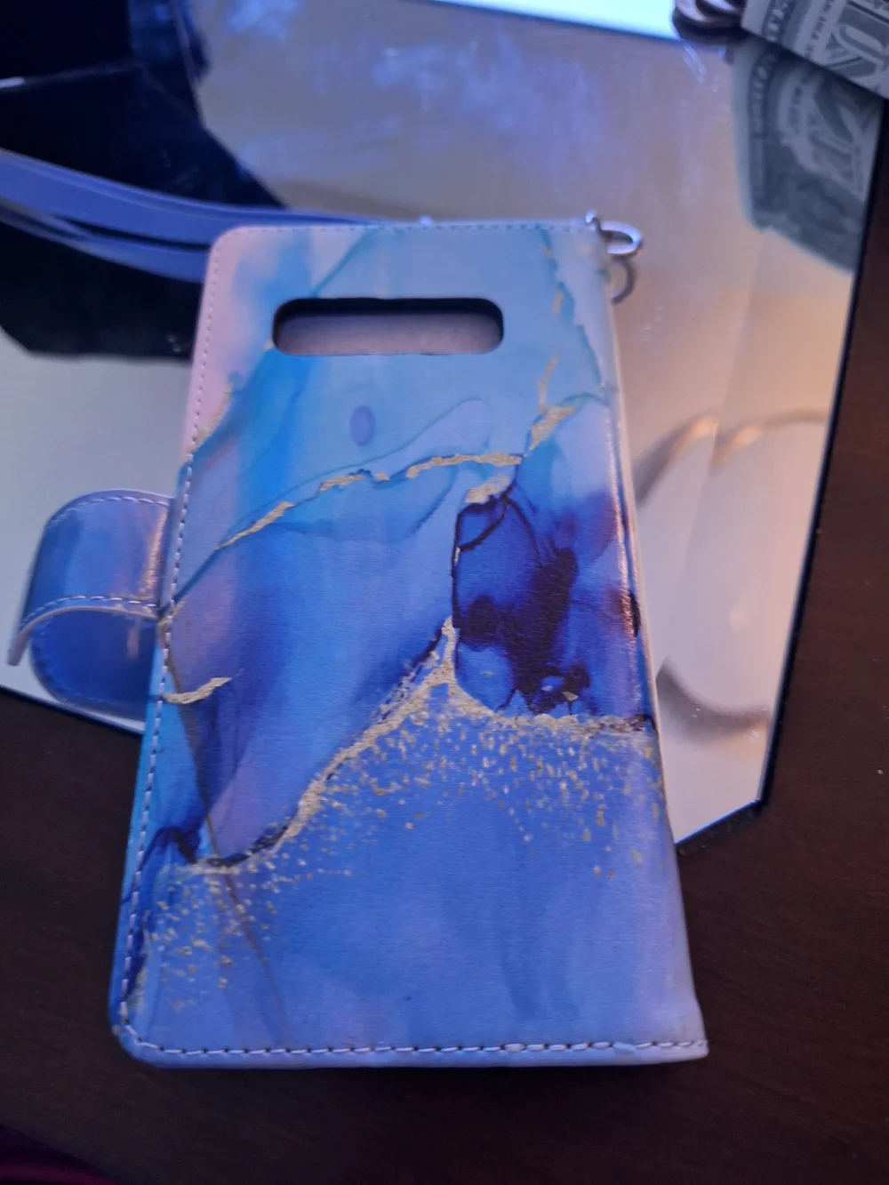 ulak Blue Marble Wallet Phone Case with Wrist Strap